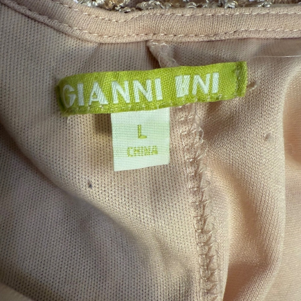 GIANNI BINl Rose Gold Sequin Wavy Lace Shift Dress‎ Size L Cocktail Party - Picture 5 of 12